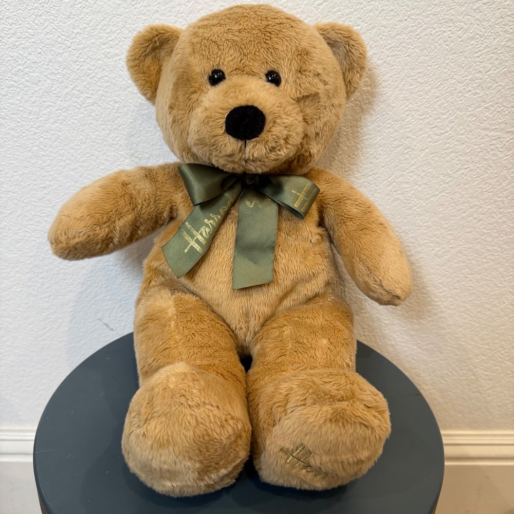 Vtg Harrods Teddy Bear Plush Green Ribbon Embroidered  Kids Toy Gift Collector